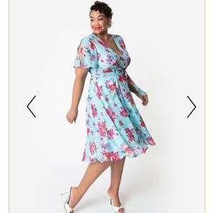 Hell Bunny Plus Size 1950 Chiffon Blue & Floral